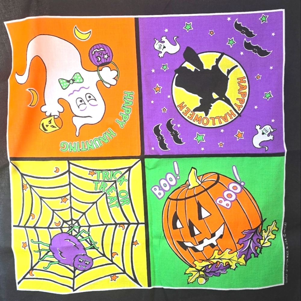 Vintage USA Happy Halloween Bandana 1989 Bright 21"x21" Table Cover Decor